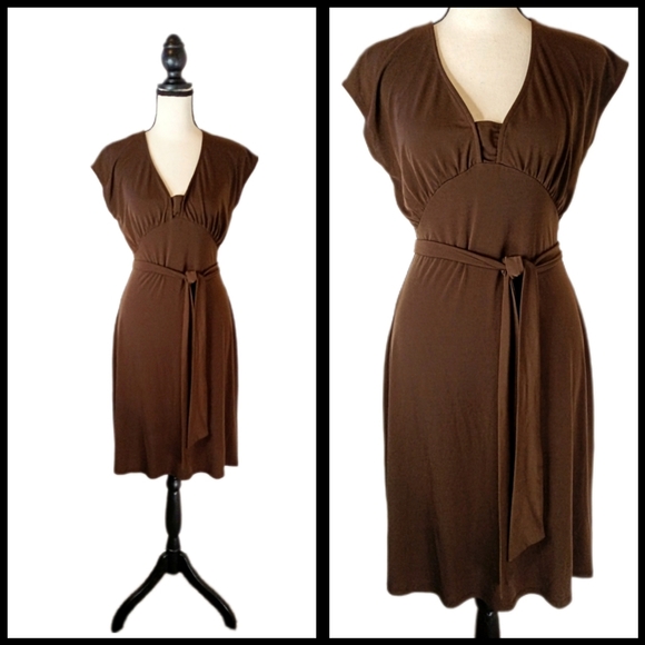 Vintage 90's :: Attention Sexy Brown Dress Tie at Waist Cap Sleeve Dress Size S - Picture 1 of 9
